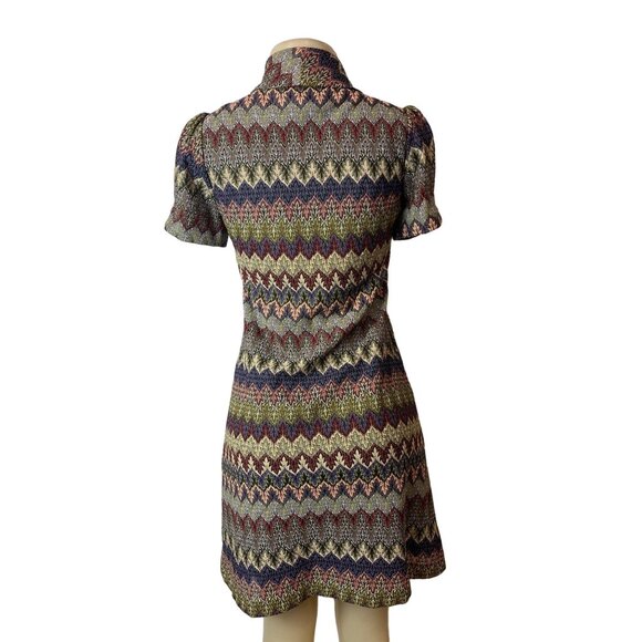 Jessica Howard Women's Colorful Pattern Drape Neck Puffed Midi Dress Sz 6 - Picture 2 of 7